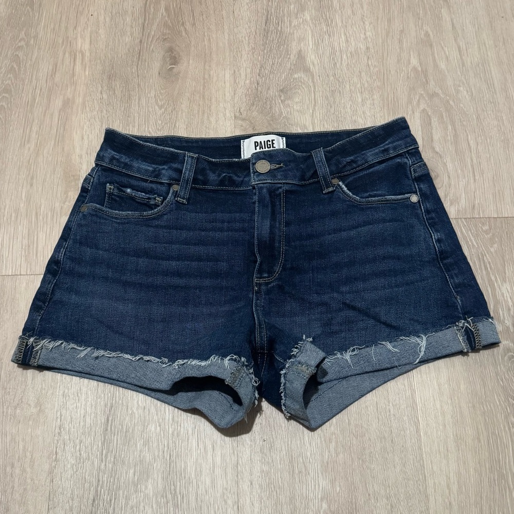 PAIGE Jimmy Jimmy dark blue wash denim shorts cuffed hem